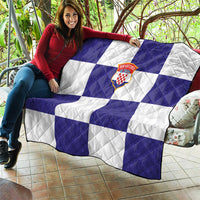 Croatia Football Quilt Checkerboard Pattern with Glagolitic Script Away Color