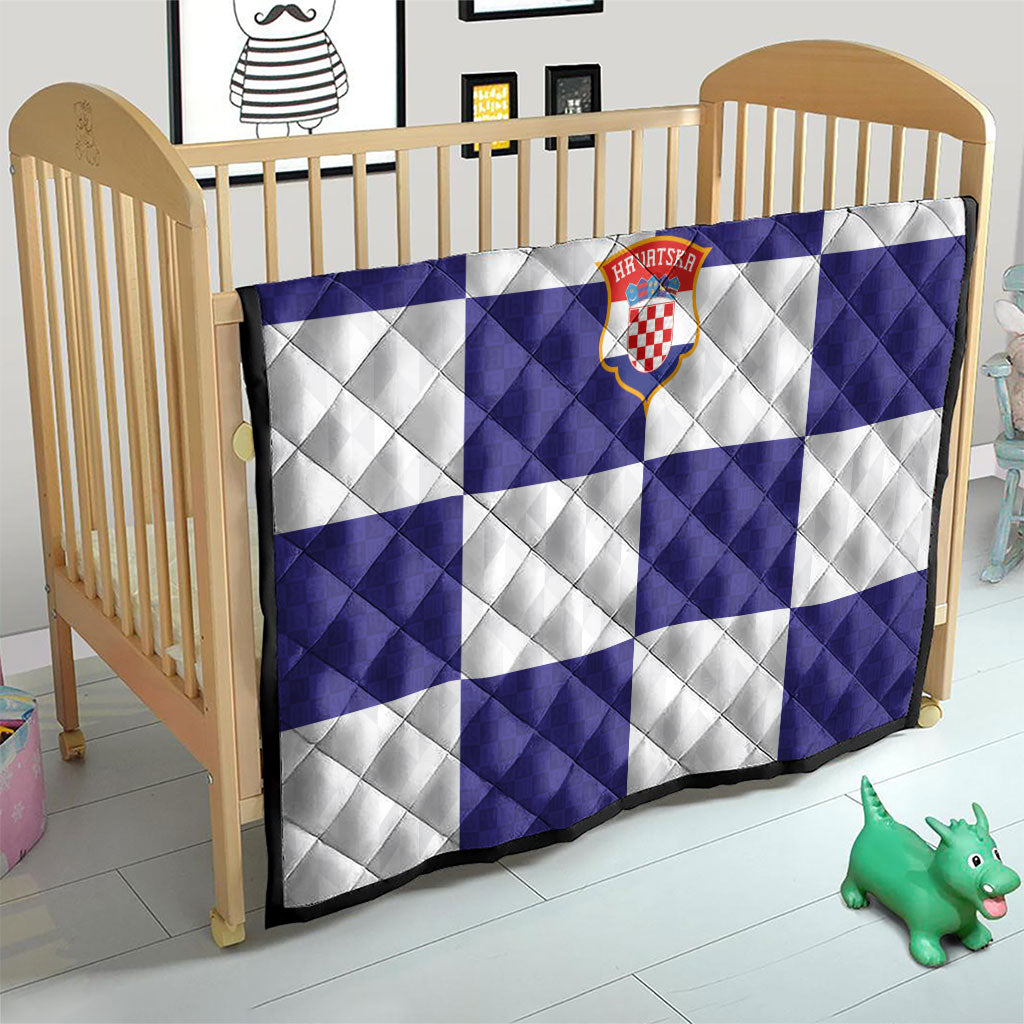 Croatia Football Quilt Checkerboard Pattern with Glagolitic Script Away Color