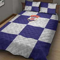 Croatia Football Quilt Bed Set Checkerboard Pattern with Glagolitic Script Away Color