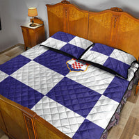 Croatia Football Quilt Bed Set Checkerboard Pattern with Glagolitic Script Away Color
