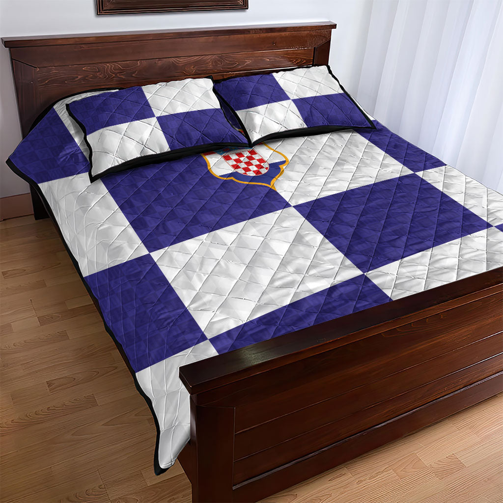 Croatia Football Quilt Bed Set Checkerboard Pattern with Glagolitic Script Away Color