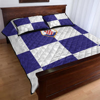 Croatia Football Quilt Bed Set Checkerboard Pattern with Glagolitic Script Away Color