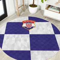 Croatia Football Round Carpet Checkerboard Pattern with Glagolitic Script Away Color