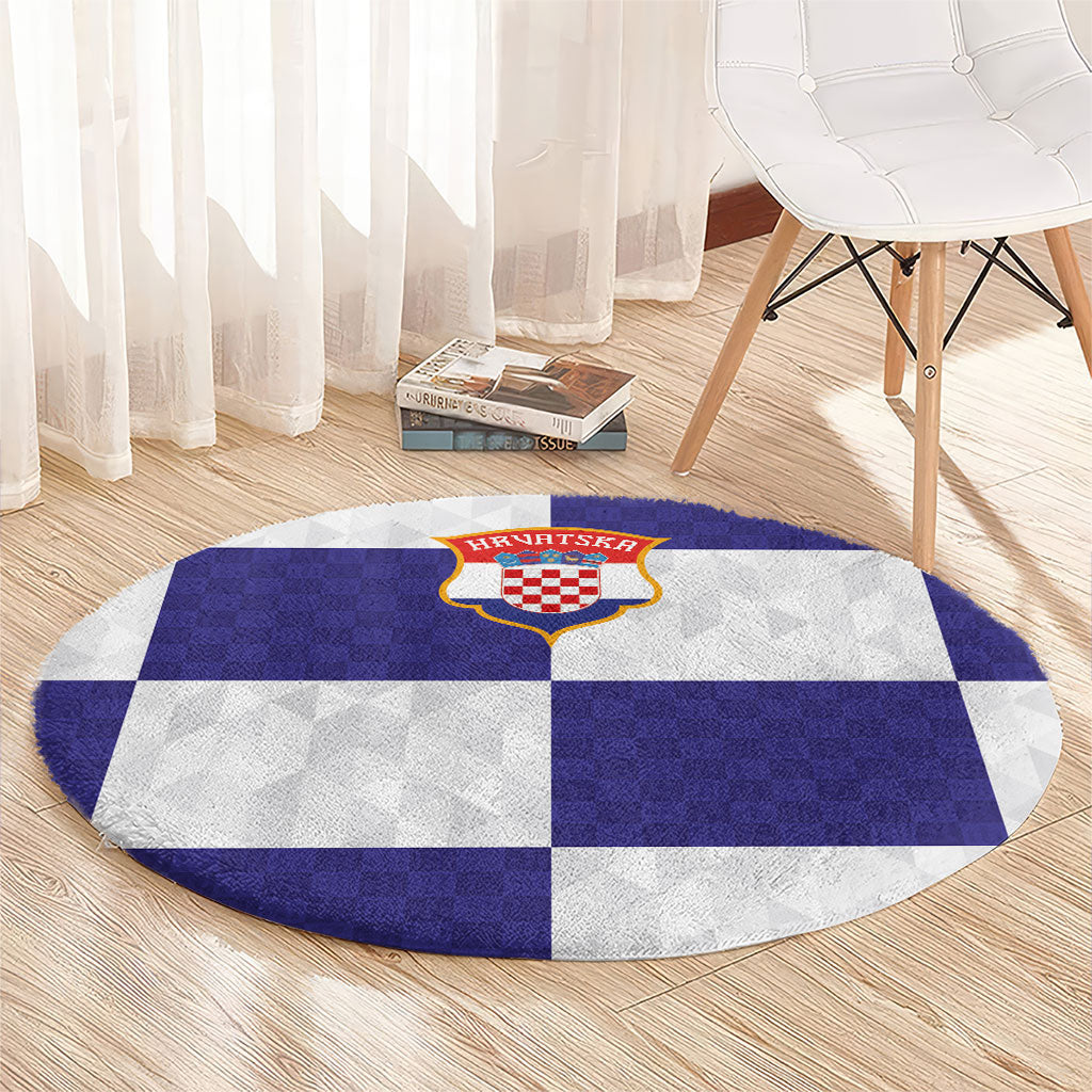 Croatia Football Round Carpet Checkerboard Pattern with Glagolitic Script Away Color