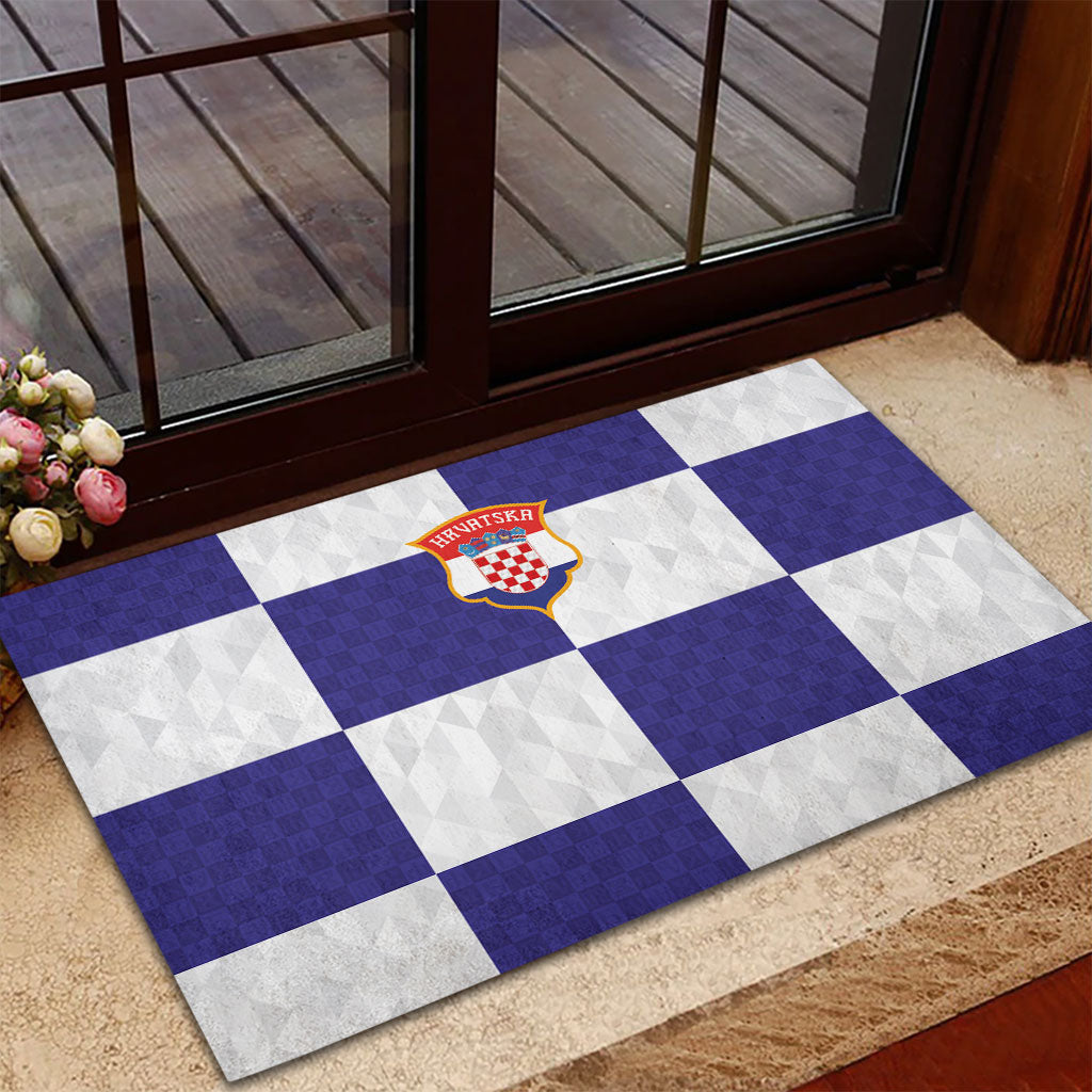 Croatia Football Rubber Doormat Checkerboard Pattern with Glagolitic Script Away Color