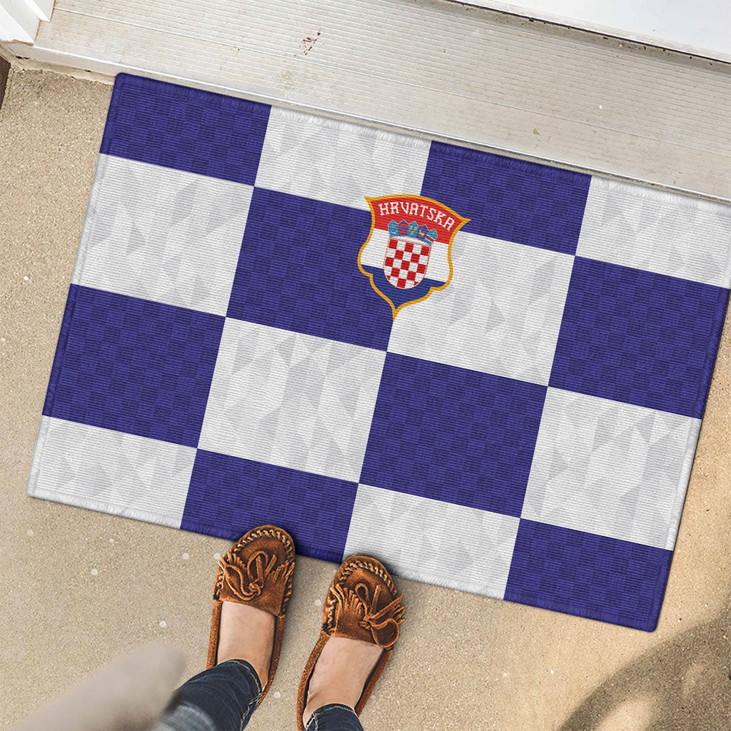Croatia Football Rubber Doormat Checkerboard Pattern with Glagolitic Script Away Color