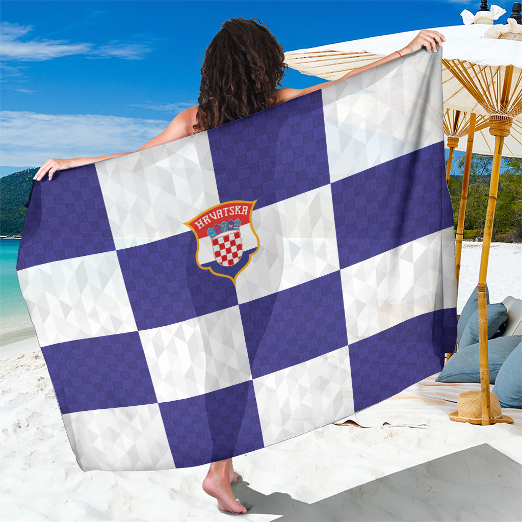 Croatia Football Sarong Checkerboard Pattern with Glagolitic Script Away Color