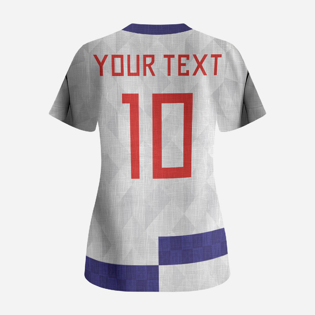 Croatia Football Custom Scrub Top Checkerboard Pattern with Glagolitic Script Away Color