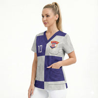 Croatia Football Custom Scrub Top Checkerboard Pattern with Glagolitic Script Away Color