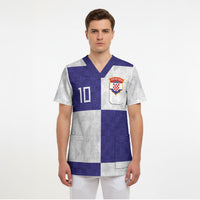 Croatia Football Custom Scrub Top Checkerboard Pattern with Glagolitic Script Away Color