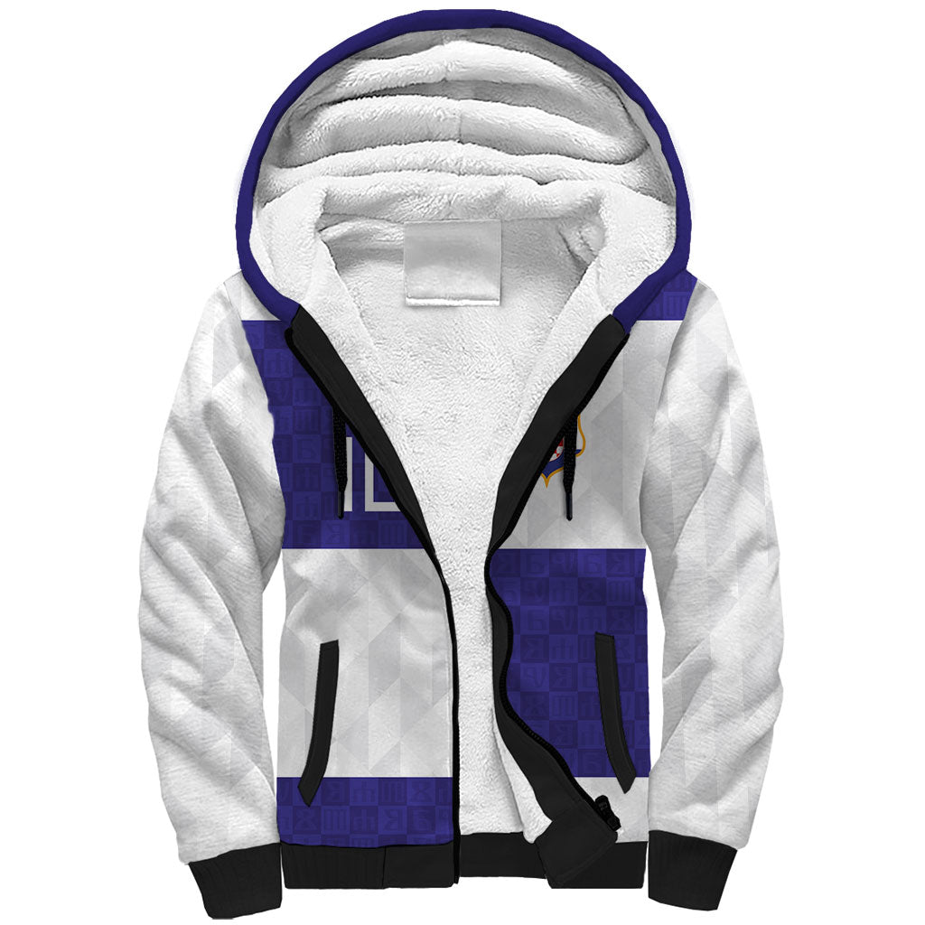 Croatia Football Custom Sherpa Hoodie Checkerboard Pattern with Glagolitic Script Away Color