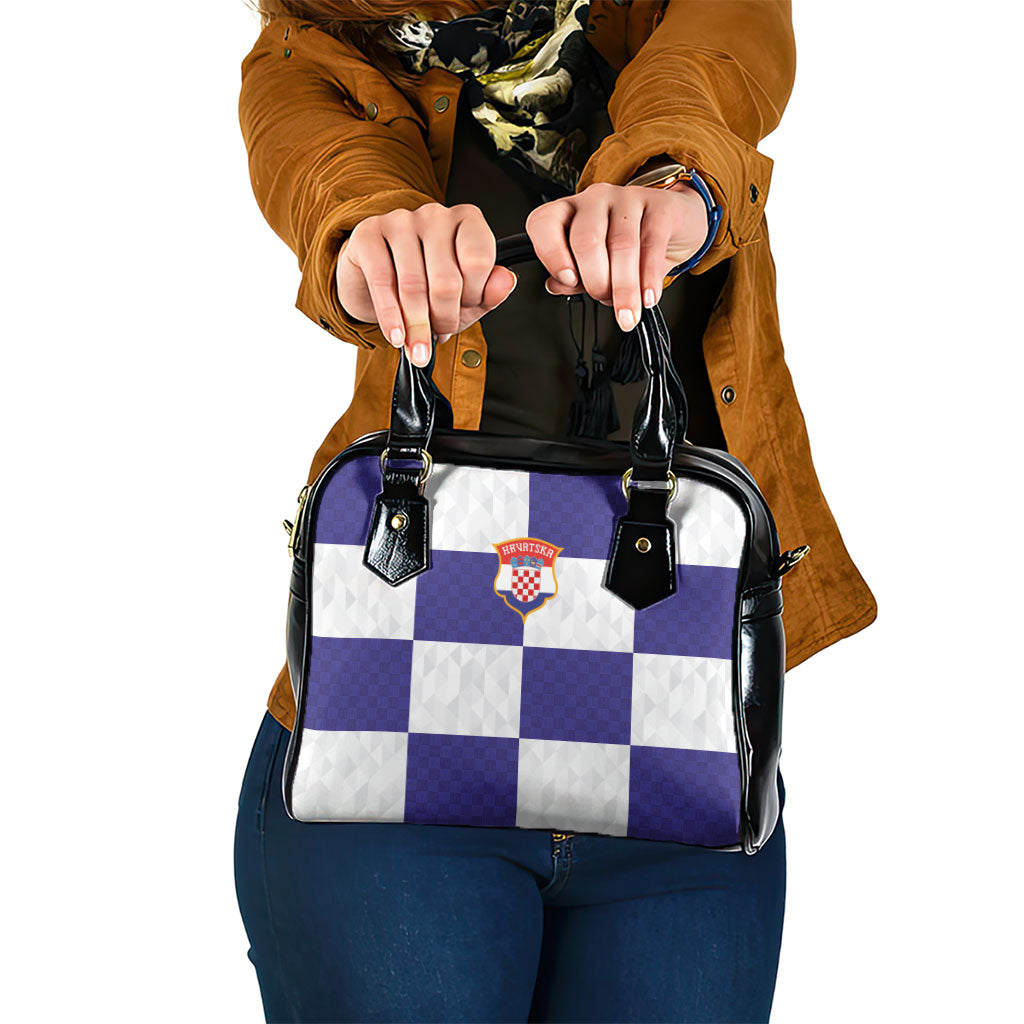 Croatia Football Shoulder Handbag Checkerboard Pattern with Glagolitic Script Away Color