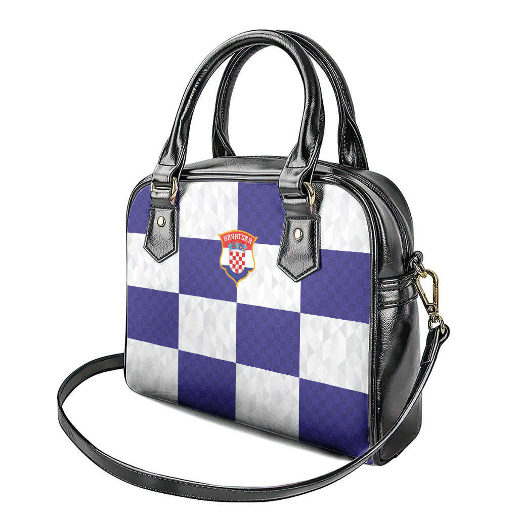 Croatia Football Shoulder Handbag Checkerboard Pattern with Glagolitic Script Away Color