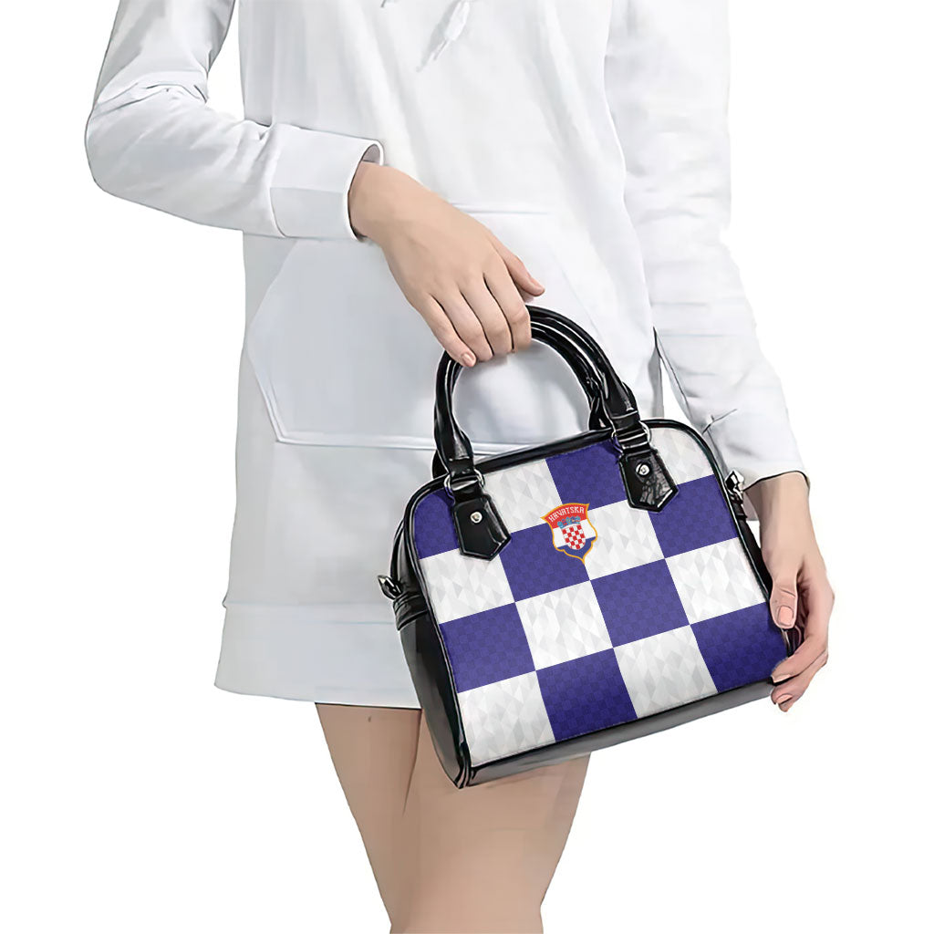 Croatia Football Shoulder Handbag Checkerboard Pattern with Glagolitic Script Away Color