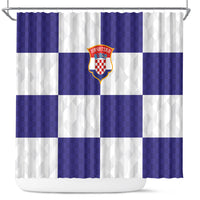 Croatia Football Shower Curtain Checkerboard Pattern with Glagolitic Script Away Color