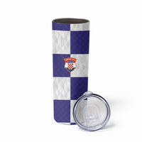 Croatia Football Custom Skinny Tumbler Checkerboard Pattern with Glagolitic Script Away Color