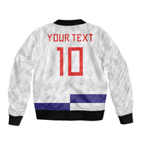 Croatia Football Custom Sleeve Zip Bomber Jacket Checkerboard Pattern with Glagolitic Script Away Color