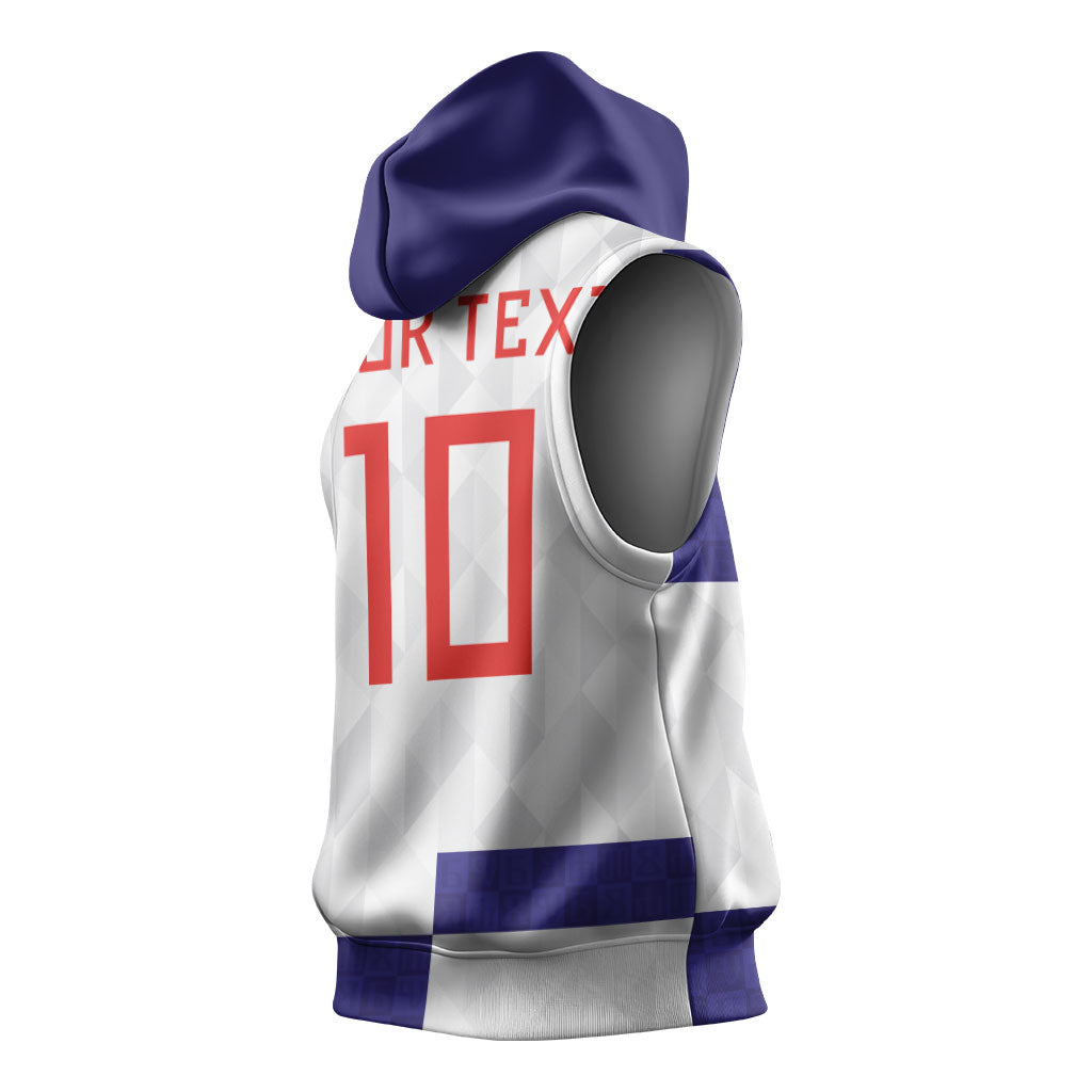 Croatia Football Custom Sleeveless Hoodie Checkerboard Pattern with Glagolitic Script Away Color