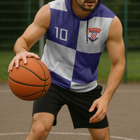 Croatia Football Custom Sleeveless Hoodie Checkerboard Pattern with Glagolitic Script Away Color