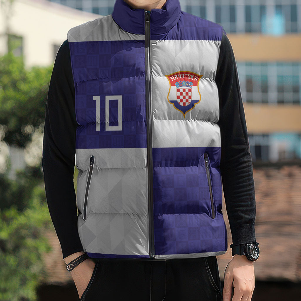 Croatia Football Custom Sleeveless Puffer Jacket Checkerboard Pattern with Glagolitic Script Away Color