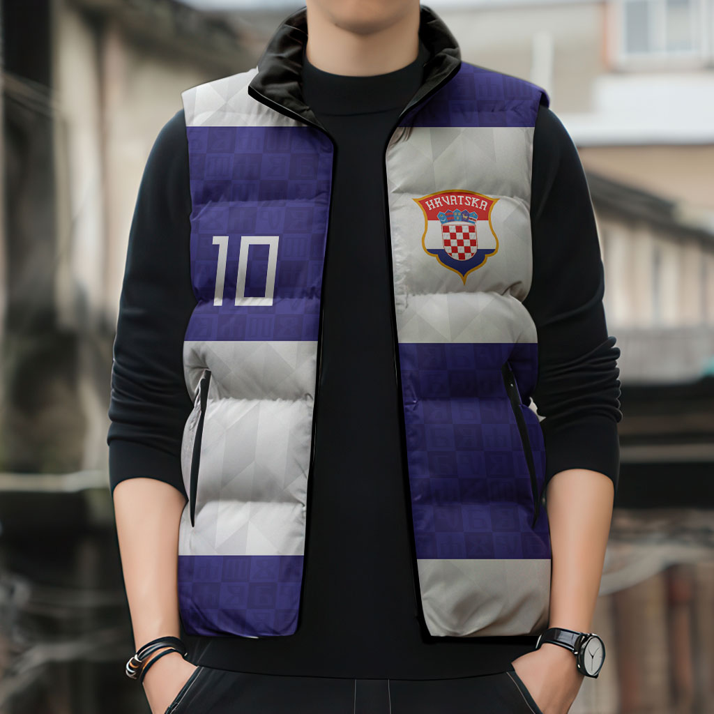 Croatia Football Custom Sleeveless Puffer Jacket Checkerboard Pattern with Glagolitic Script Away Color