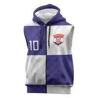 Croatia Football Custom Sleeveless Zip Hoodie Checkerboard Pattern with Glagolitic Script Away Color