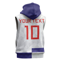 Croatia Football Custom Sleeveless Zip Hoodie Checkerboard Pattern with Glagolitic Script Away Color