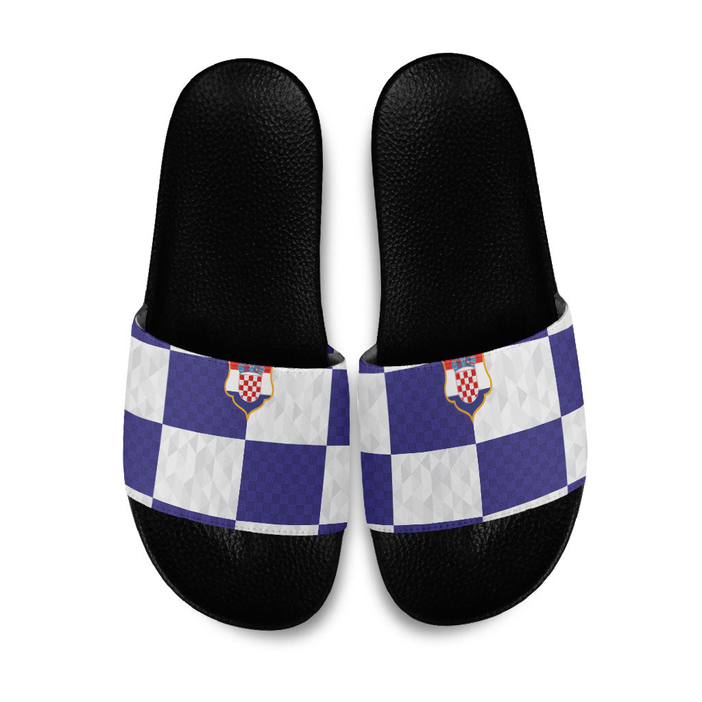 Croatia Football Slide Sandals Checkerboard Pattern with Glagolitic Script Away Color