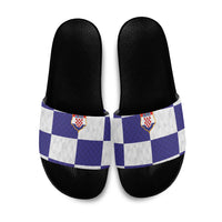 Croatia Football Slide Sandals Checkerboard Pattern with Glagolitic Script Away Color