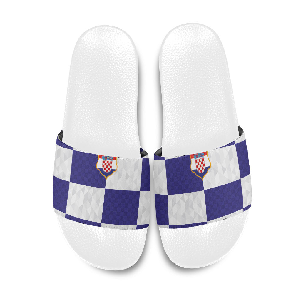 Croatia Football Slide Sandals Checkerboard Pattern with Glagolitic Script Away Color