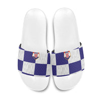 Croatia Football Slide Sandals Checkerboard Pattern with Glagolitic Script Away Color