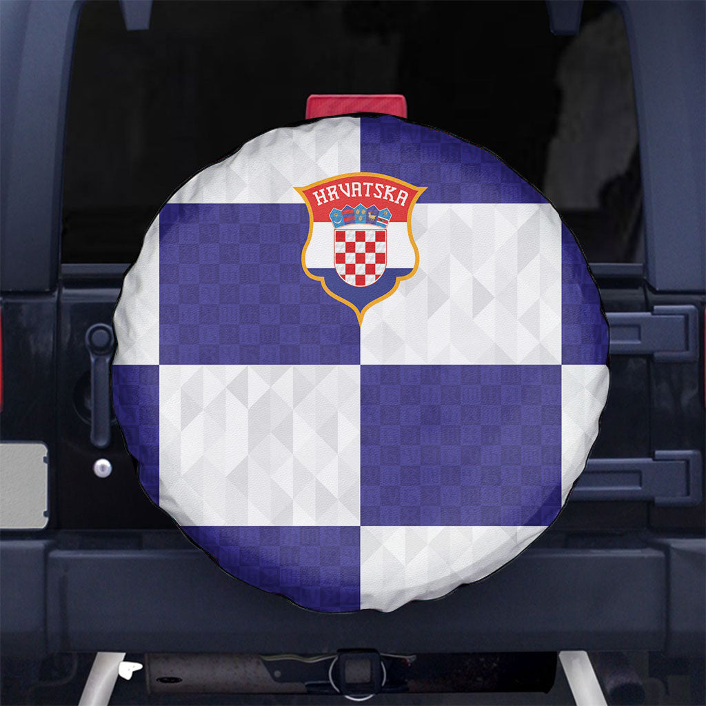 Croatia Football Spare Tire Cover Checkerboard Pattern with Glagolitic Script Away Color