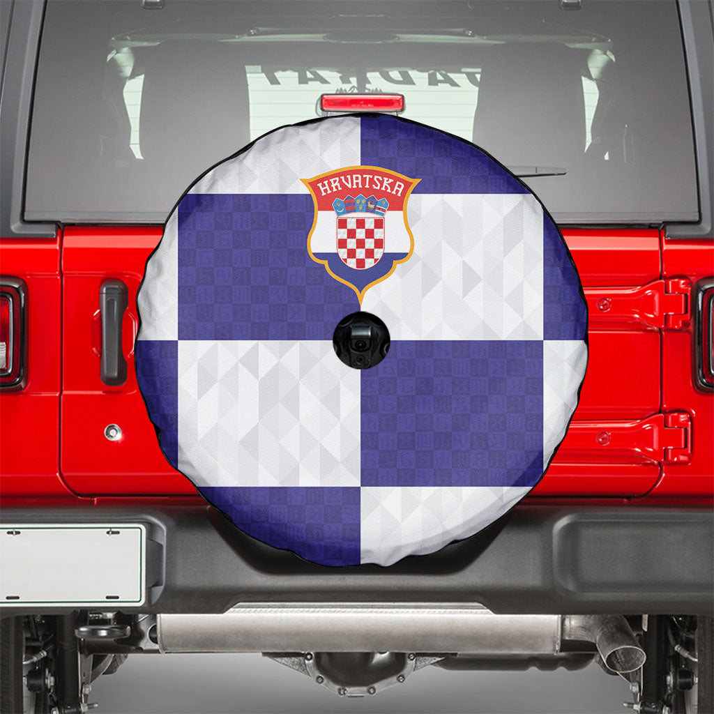 Croatia Football Spare Tire Cover Checkerboard Pattern with Glagolitic Script Away Color