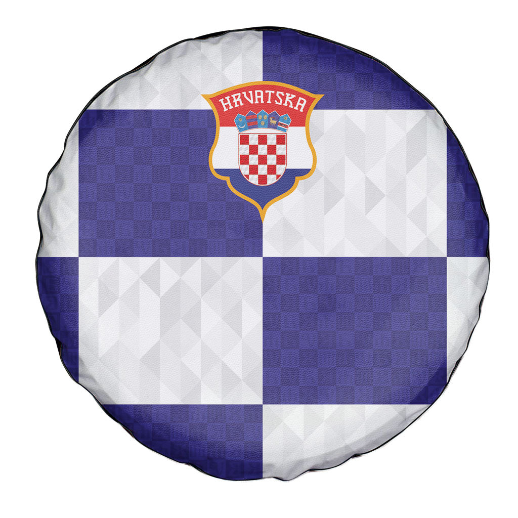 Croatia Football Spare Tire Cover Checkerboard Pattern with Glagolitic Script Away Color