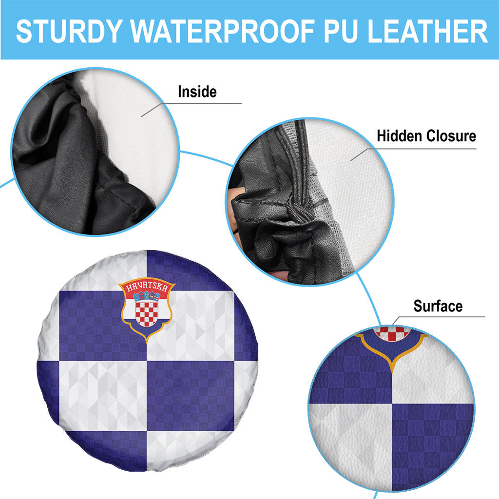 Croatia Football Spare Tire Cover Checkerboard Pattern with Glagolitic Script Away Color