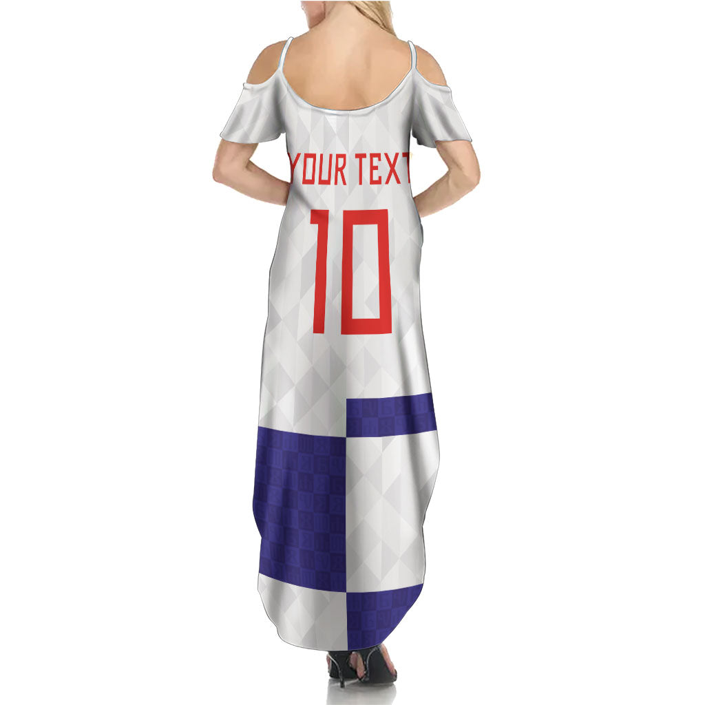 Croatia Football Custom Summer Maxi Dress Checkerboard Pattern with Glagolitic Script Away Color