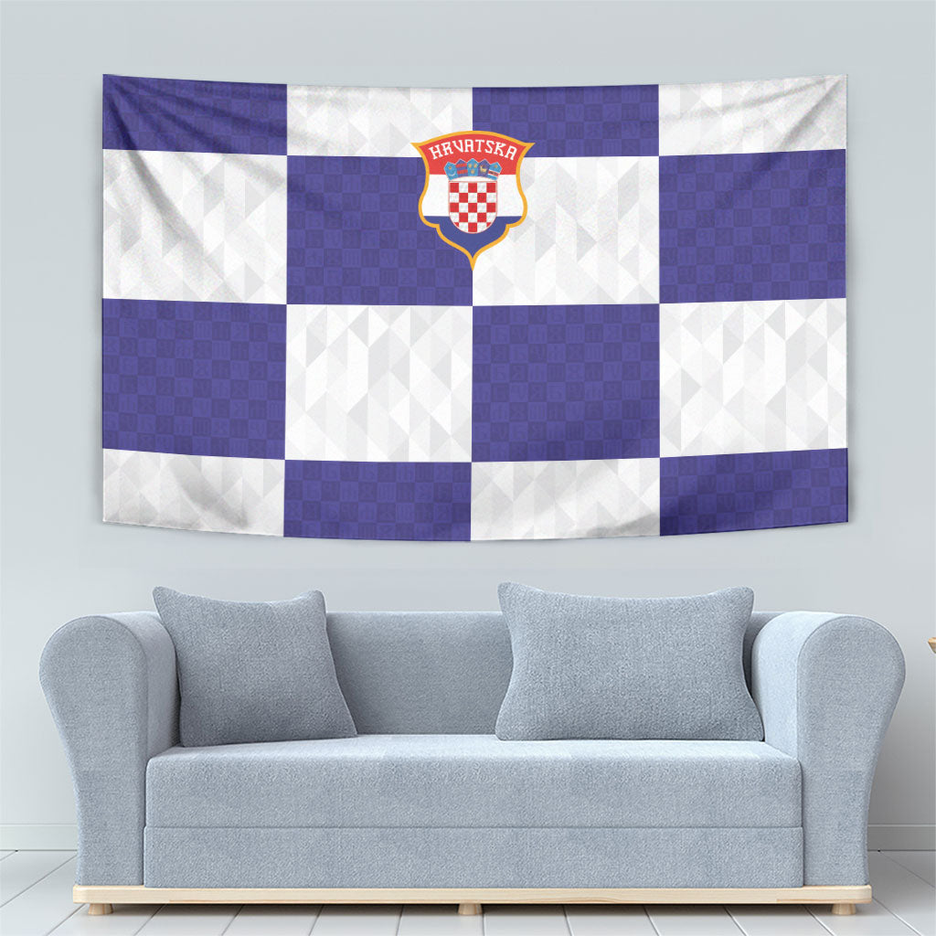 Croatia Football Tapestry Checkerboard Pattern with Glagolitic Script Away Color