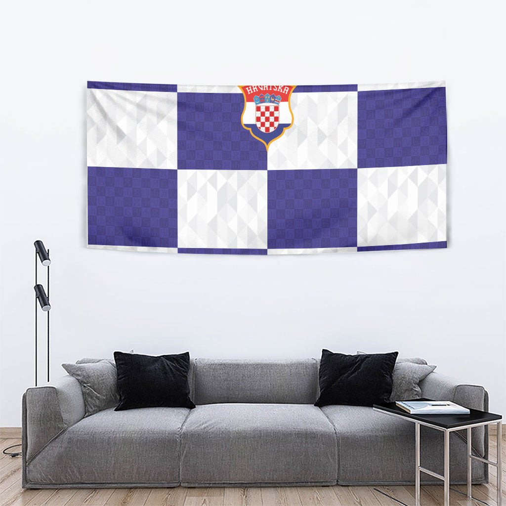 Croatia Football Tapestry Checkerboard Pattern with Glagolitic Script Away Color