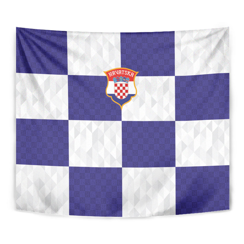 Croatia Football Tapestry Checkerboard Pattern with Glagolitic Script Away Color