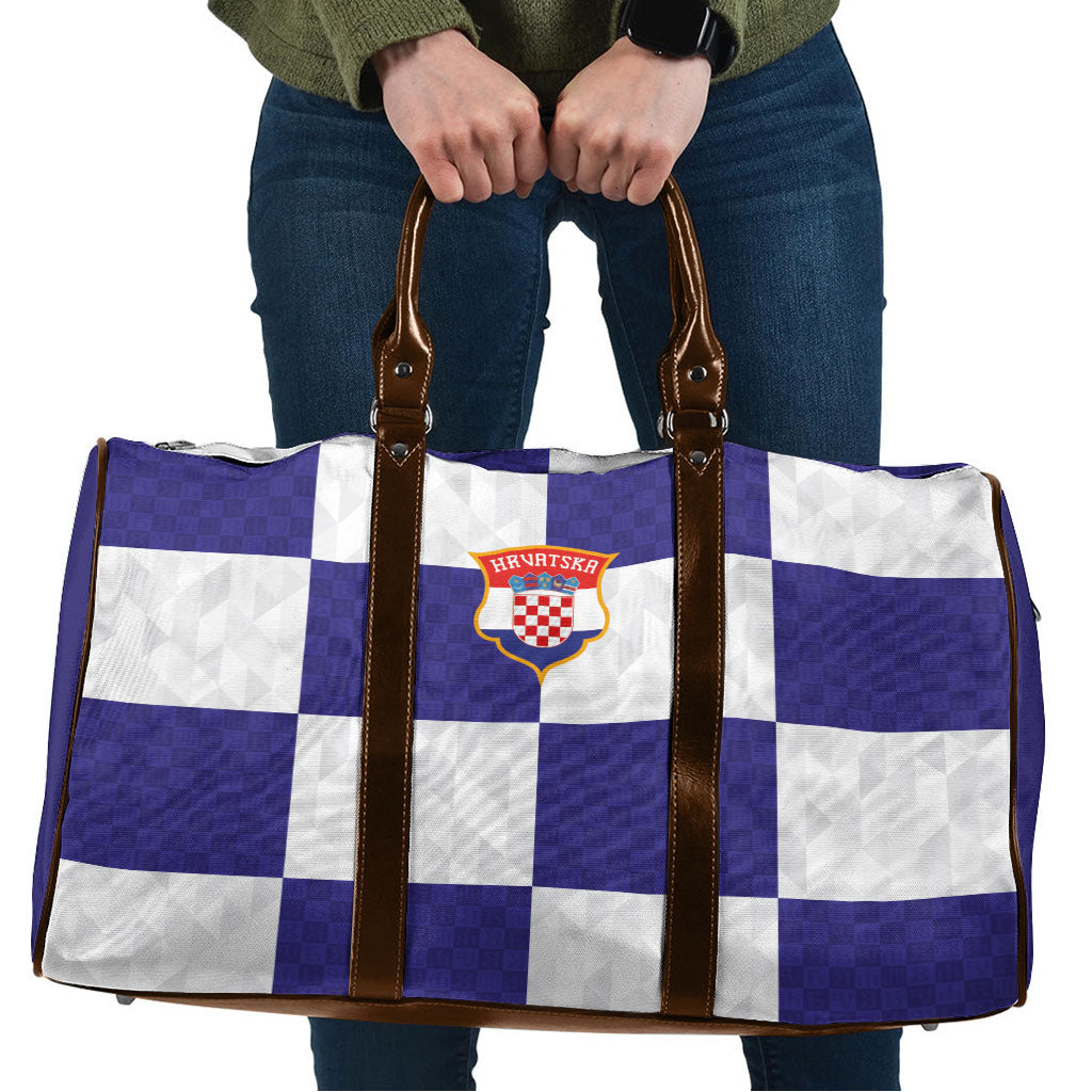 Croatia Football Travel Bag Checkerboard Pattern with Glagolitic Script Away Color