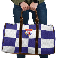 Croatia Football Travel Bag Checkerboard Pattern with Glagolitic Script Away Color