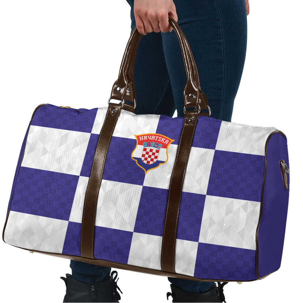 Croatia Football Travel Bag Checkerboard Pattern with Glagolitic Script Away Color