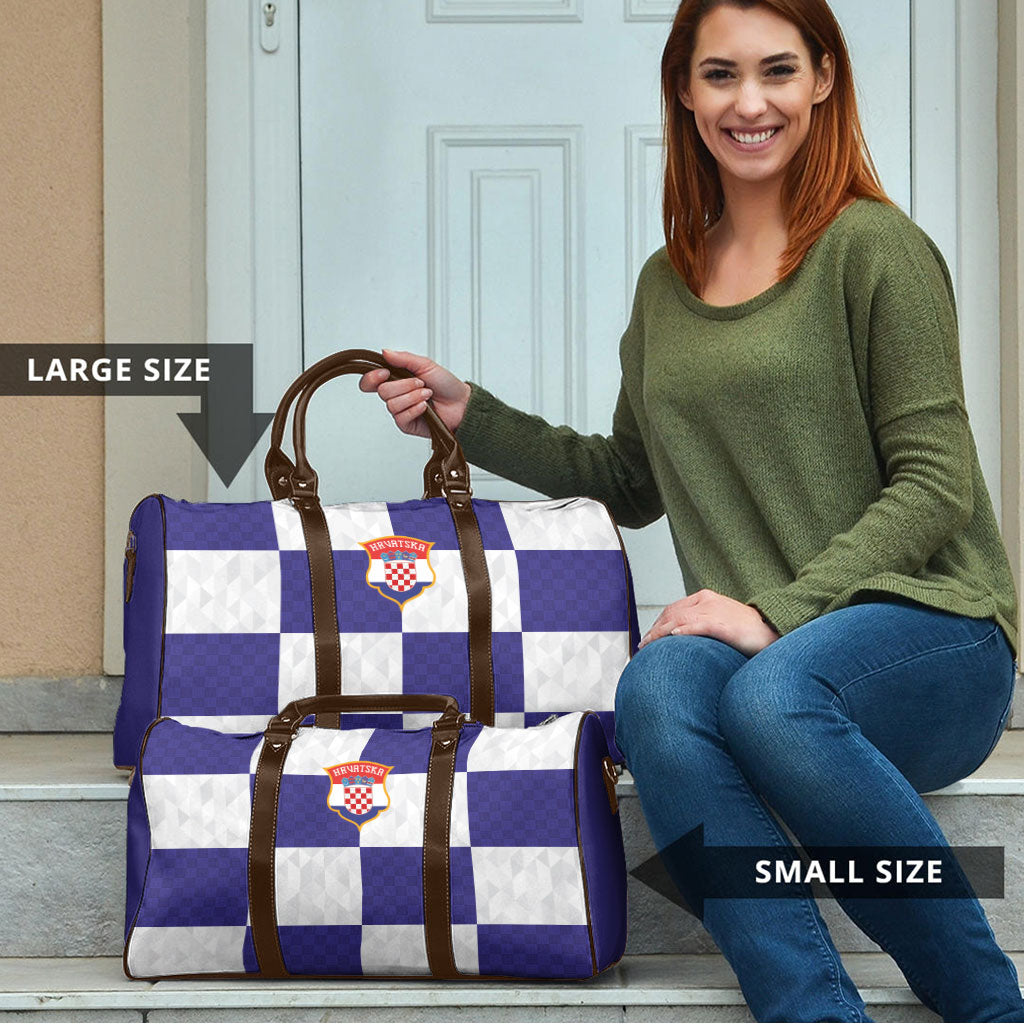 Croatia Football Travel Bag Checkerboard Pattern with Glagolitic Script Away Color