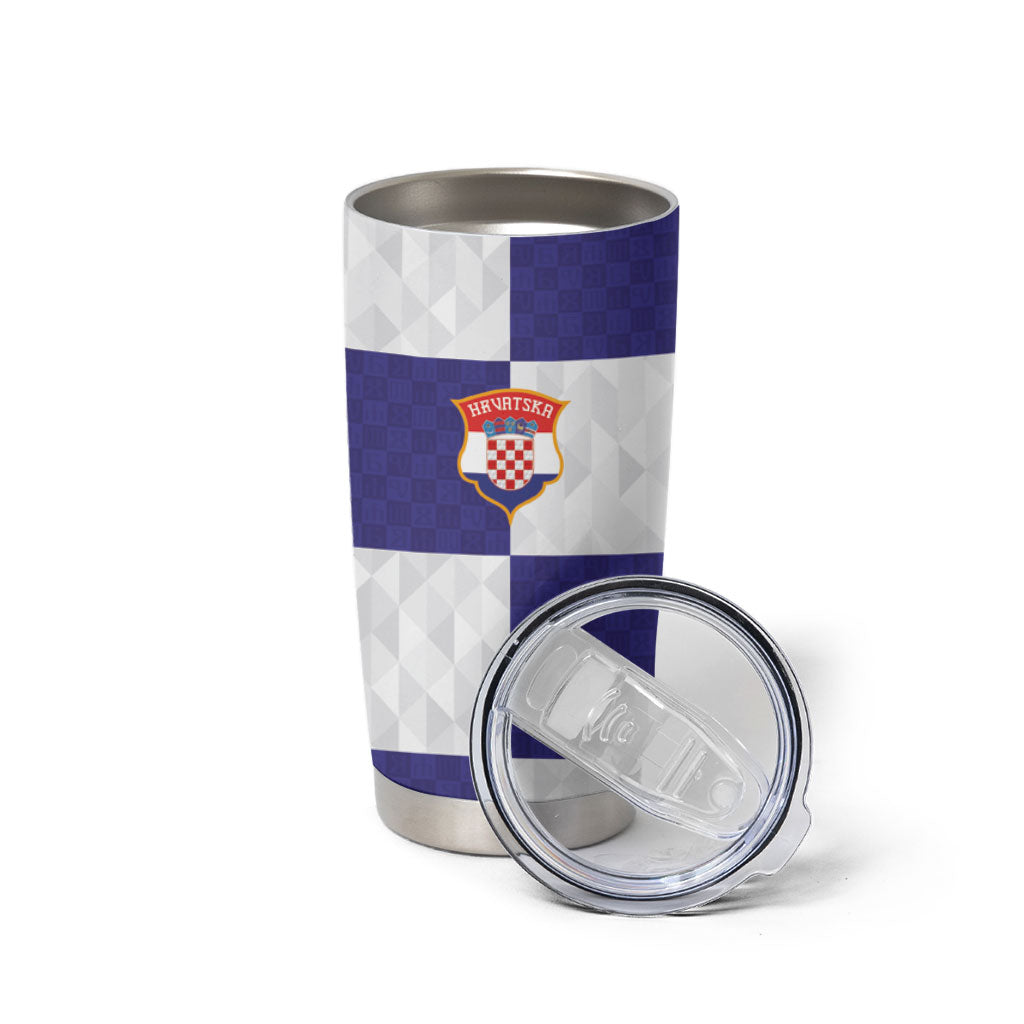 Croatia Football Custom Tumbler Cup Checkerboard Pattern with Glagolitic Script Away Color