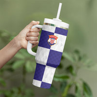 Croatia Football Custom Tumbler With Handle Checkerboard Pattern with Glagolitic Script Away Color