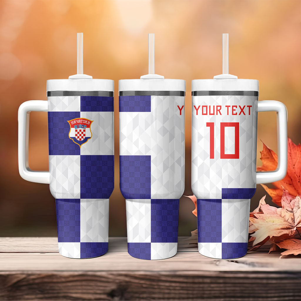 Croatia Football Custom Tumbler With Handle Checkerboard Pattern with Glagolitic Script Away Color