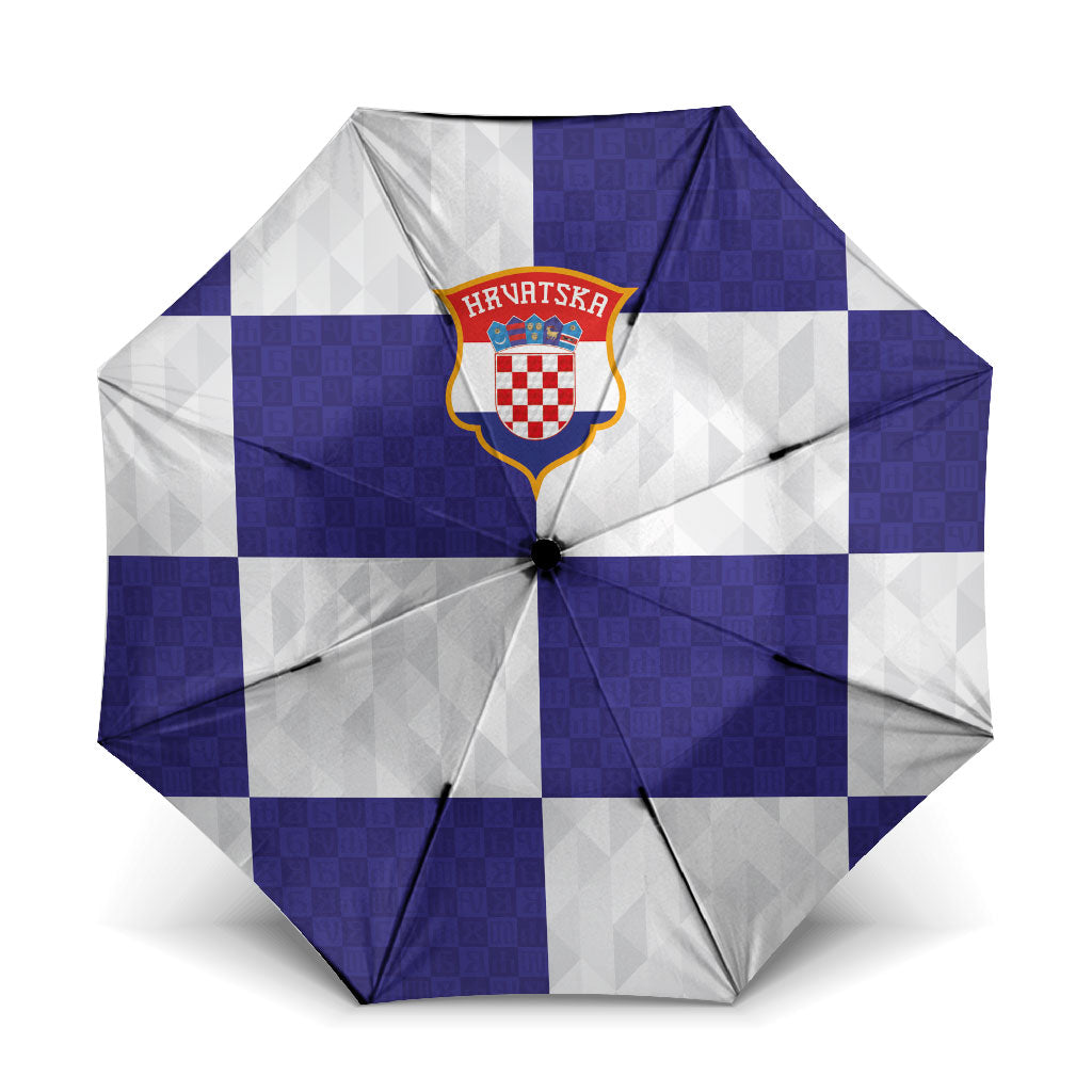 Croatia Football Umbrella Checkerboard Pattern with Glagolitic Script Away Color