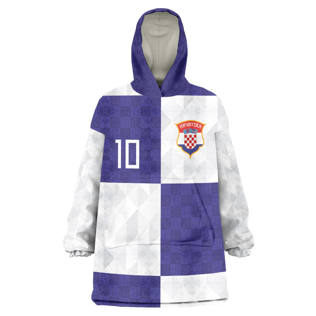 Croatia Football Custom Wearable Blanket Hoodie Checkerboard Pattern with Glagolitic Script Away Color
