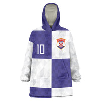 Croatia Football Custom Wearable Blanket Hoodie Checkerboard Pattern with Glagolitic Script Away Color