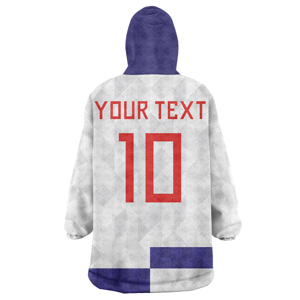 Croatia Football Custom Wearable Blanket Hoodie Checkerboard Pattern with Glagolitic Script Away Color